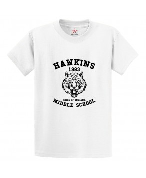 Hawkins 1983 Pride of Indiana Middle School Strange Things Classic Unisex Kids and Adults T-Shirt for Sci-Fi TV Show Fans
